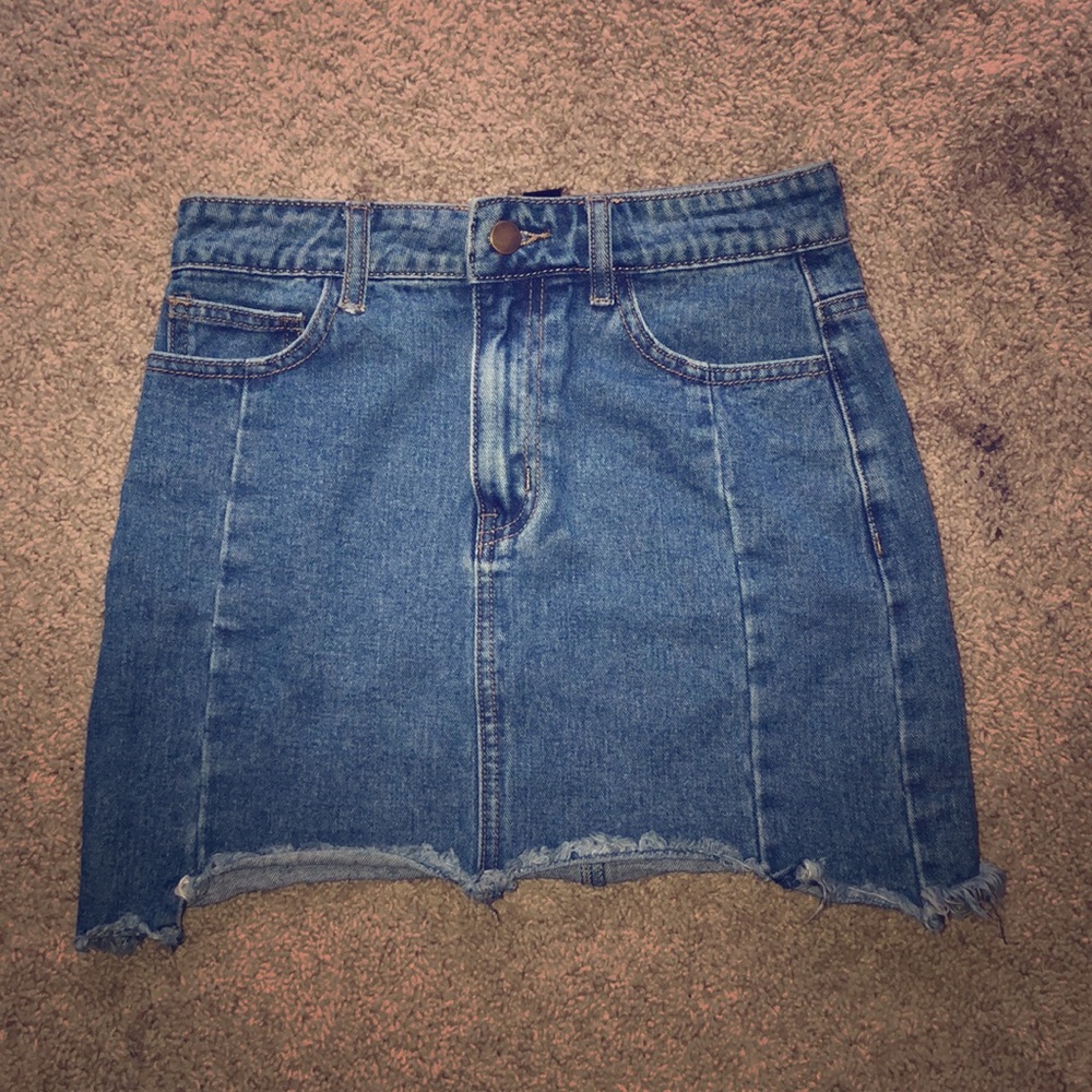 Distressed denim skirt